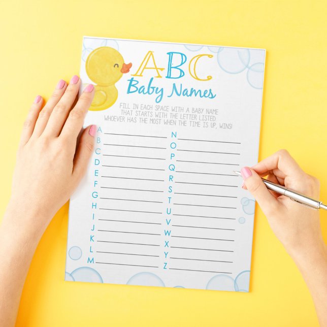 Bloc De Notas Paquete de juego de nombres de bebé ABC para el pa (ABC Baby Names Watercolor Rubber Duck Baby Shower Game Pack of 40 Answer Sheets)