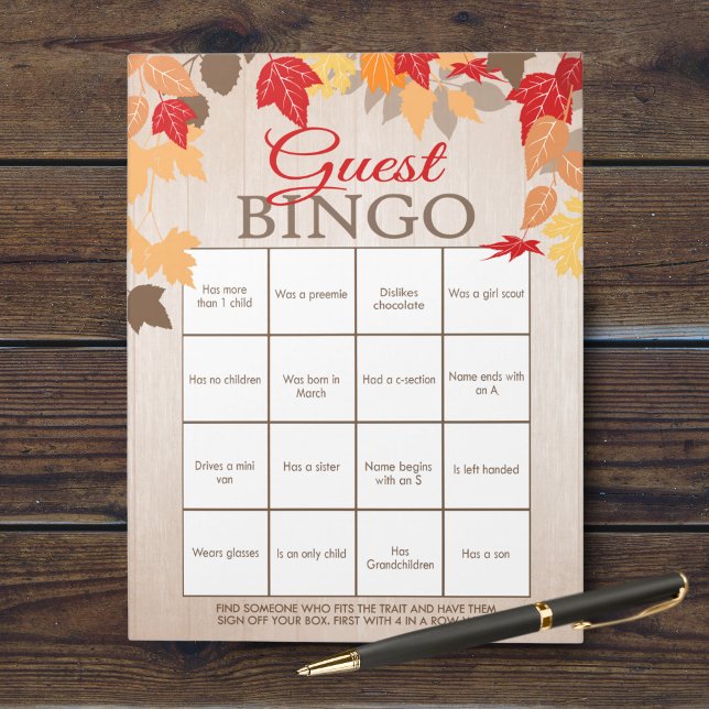 Bloc De Notas Paquete de juego Fiesta de ducha de baño de bingo  (Fall Bridal Guest Bingo Bridal Shower Party Game. Comes in a pack of 40 easy tear away games!)