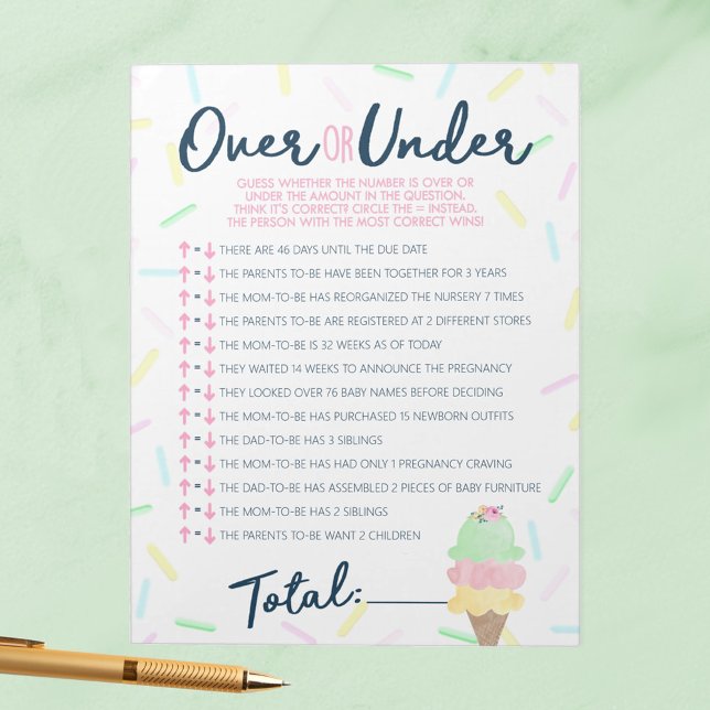 Bloc De Notas Paquete de juego Ice Cream Over o Under Shower (Over or Under Ice Cream Scooped Up Bridal Shower Game Pack of 40 Answer Sheets)