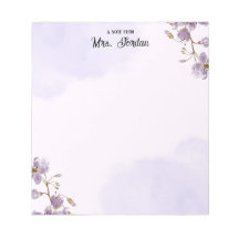 Bloc de notas para maestros con flores moradas