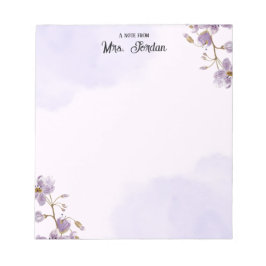 Bloc de notas para maestros con flores moradas