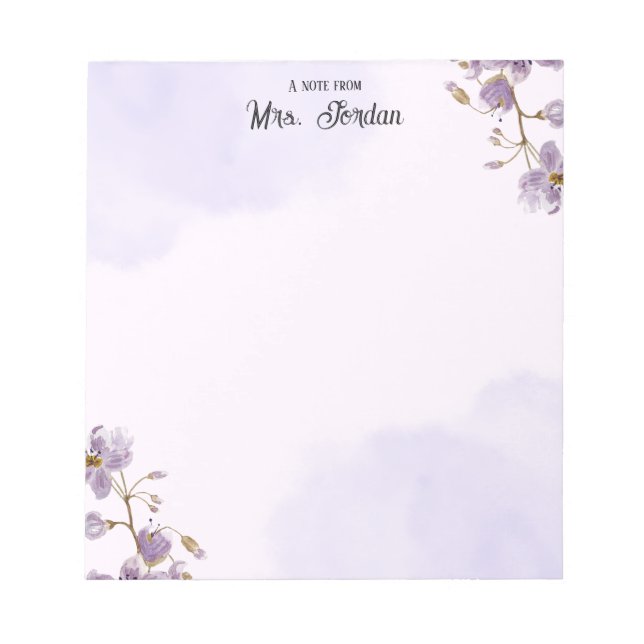 Bloc de notas para maestros con flores moradas (Frente)