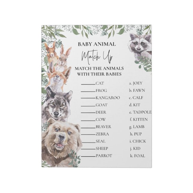 Bloc De Notas Partida de animales de Woodland de Baby Shower (Lado Izquierdo)