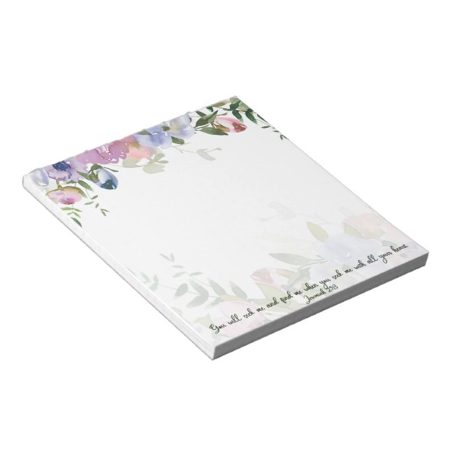 Bloc De Notas Pastel acuarela floral Jeremiah 29:13 Escritura (Lado Derecho)