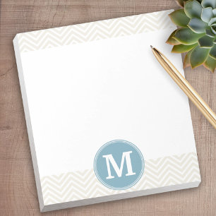 Bloc De Notas Pastel Azul y Linen Chevrons Personalizados Monogr