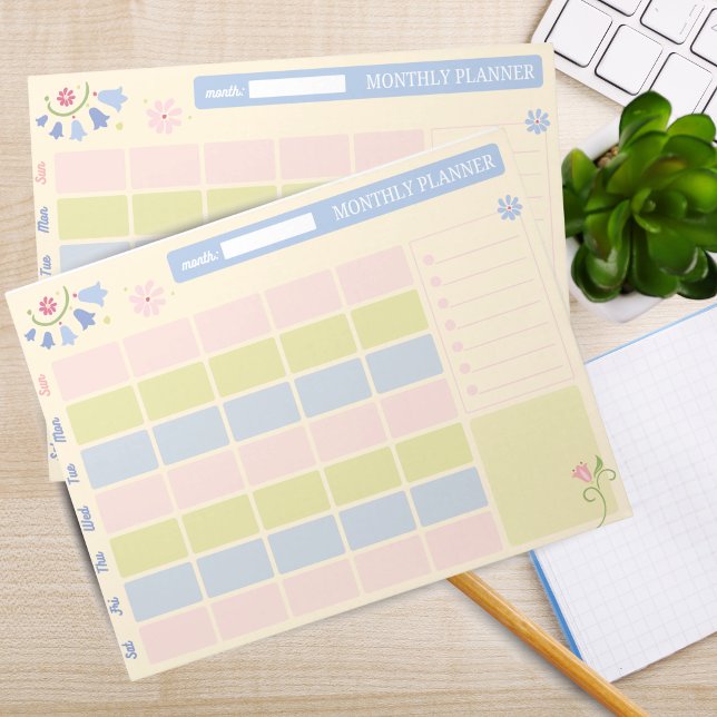 Bloc De Notas Pastel Blue Pink Cute Monthly Planner Notepad 11x8 (Pastel Blue Pink Cute Monthly Planner Notepad 11x8.5)