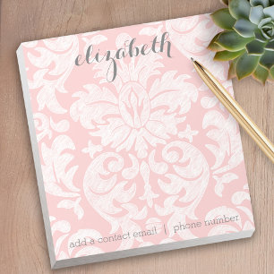Bloc De Notas Pastel Coral y Gray Damask Suite para mujeres