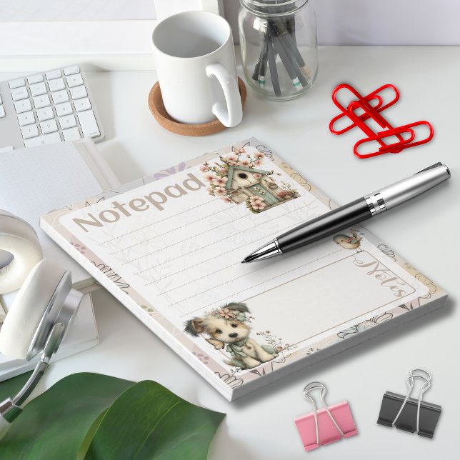 Bloc De Notas Pastel Dog & Floral – Birdhouse Spring Design (Subido por el creador)