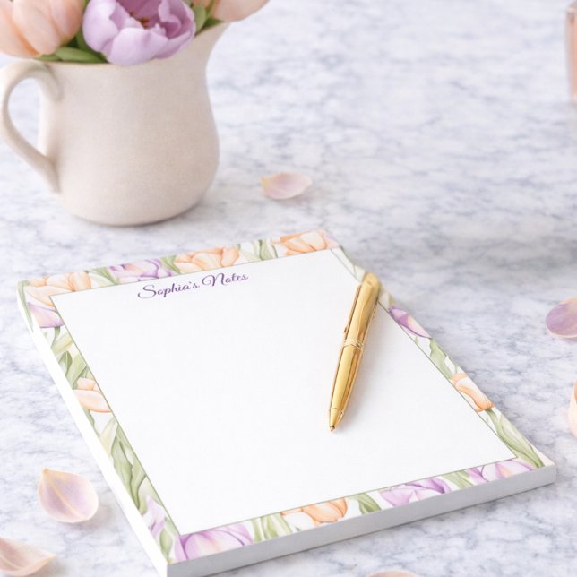 Bloc De Notas Pastel Peach Purple Spring Floral Name Notepad (Subido por el creador)