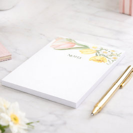 Bloc De Notas Pastel Pink Tulips Daffodils Spring Floral Notepad