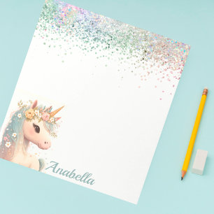 Bloc De Notas Pastel Purpurina Floral Baby Unicorn