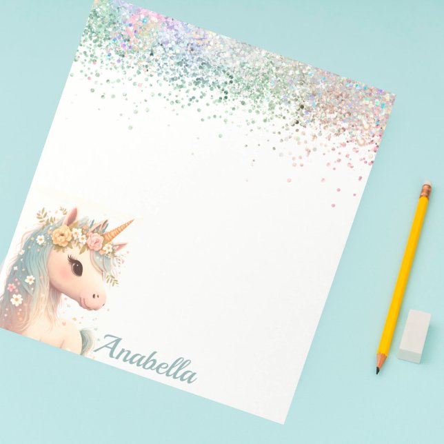 Bloc De Notas Pastel Purpurina Floral Baby Unicorn (Subido por el creador)