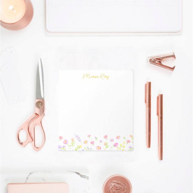 Bloc De Notas Pastel Wildflower Personalized Yellow Gold Notepad (Subido por el creador)
