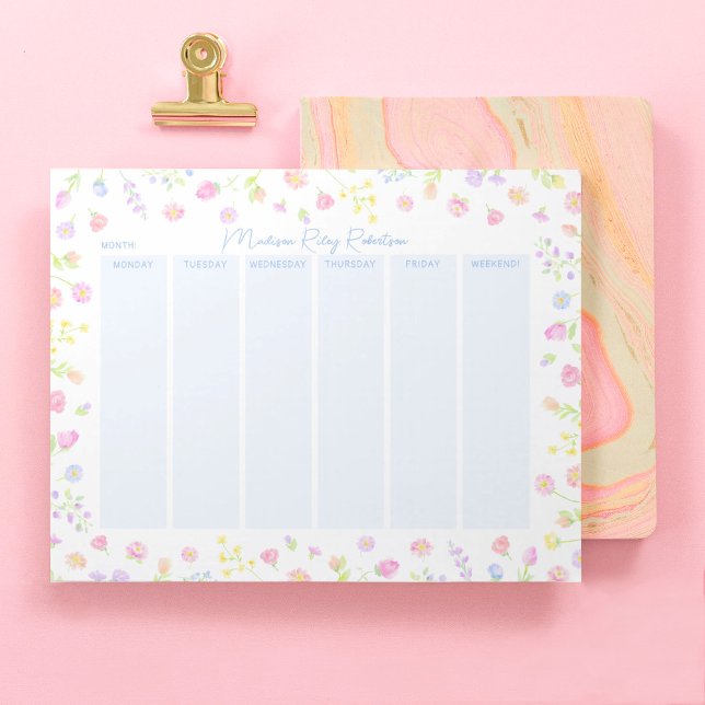 Bloc De Notas Pastel Wildflower Weekly Planner Notepad in Blue (Subido por el creador)