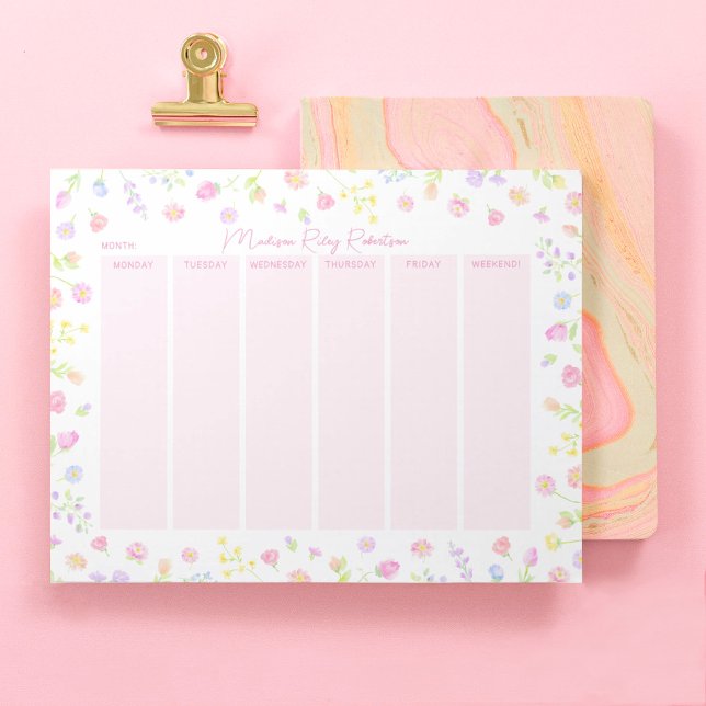 Bloc De Notas Pastel Wildflower Weekly Planner Notepad in Pink (Subido por el creador)