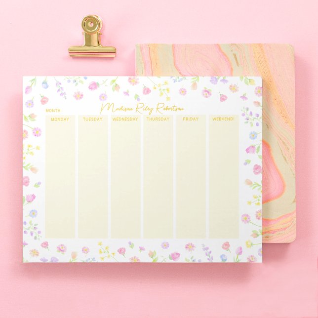 Bloc De Notas Pastel Wildflower Weekly Planner Notepad in Yellow (Subido por el creador)