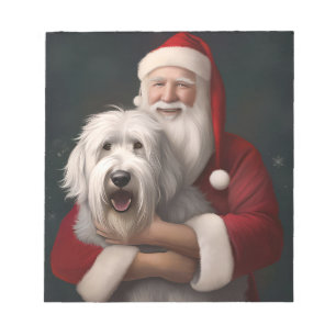Bloc De Notas Pastor Inglés Viejo Con Festividad De Papá Noel