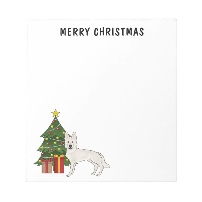 Bloc De Notas Pastor Suizo Blanco Árbol de Navidad (Frente)