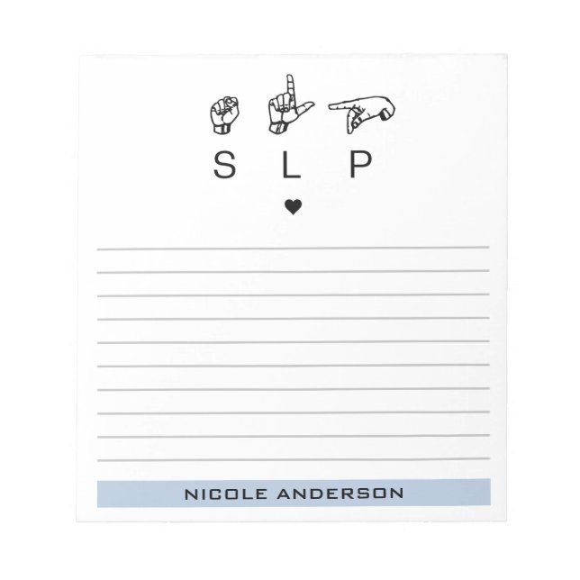 Bloc De Notas Patólogo de lenguaje de voz SLP personalizado ASL (Frente)