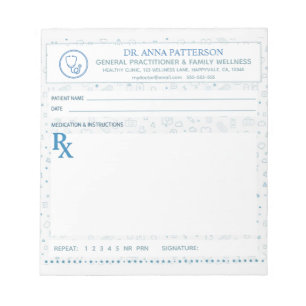 Bloc De Notas Patrón azul Receta médica