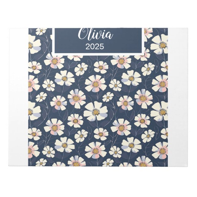 Bloc De Notas Patrón azul y floral (Frente)