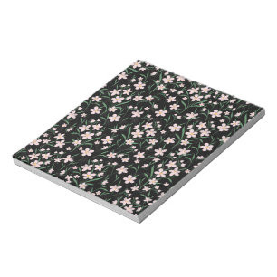 Bloc De Notas Patrón Botánico Floral Rosa Acuarela Negro