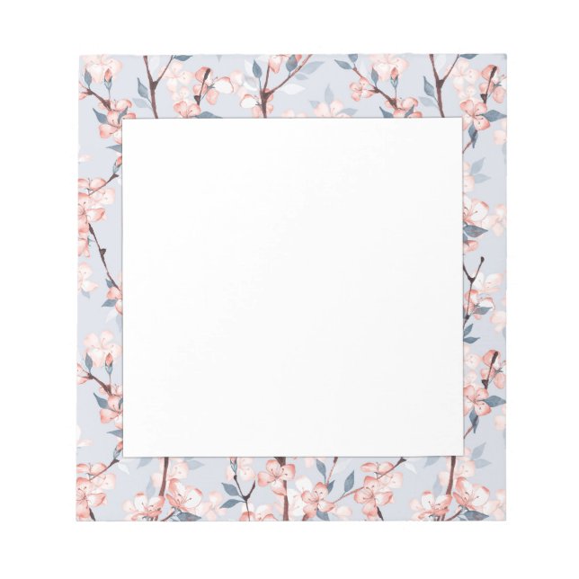 Bloc De Notas Patrón con delicadas flores sakura primaverales (Frente)