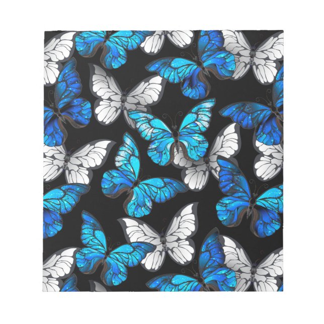 Bloc De Notas Patrón continuo oscuro con mariposas azules Morpho (Frente)