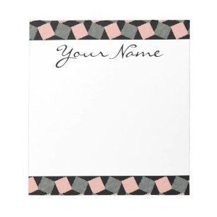 Bloc De Notas Patrón cuadrado de ikat gris rosado monogramo