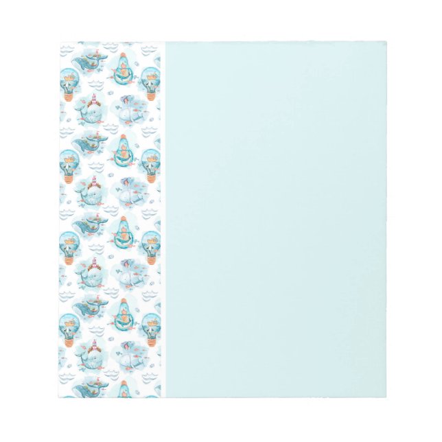 Bloc De Notas Patrón de acuarela de ballenas náuticas (Frente)