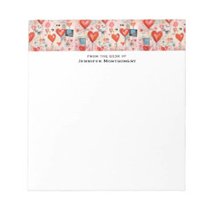 Bloc De Notas Patrón de amor caprichoso de los corazones rojos