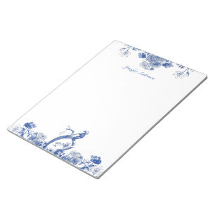 Bloc De Notas Patrón de China floral azul y blanca con pájaro