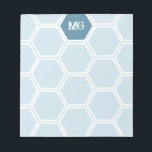 Bloc De Notas Patrón de combo de miel de monograma azul claro<br><div class="desc">Nota monogramada de azul claro con sus iniciales en un tipo rústico angustiado. Talla de peine de miel personalizada con tus iniciales en blanco contra un hexágono azul.</div>
