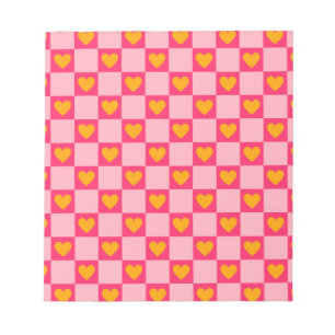 Bloc De Notas Patrón de corazones a cuadros rosa rojo amarillo a
