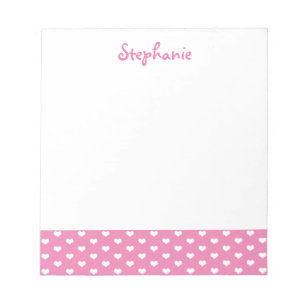 Bloc De Notas Patrón de Corazones Rosados Nombre Personalizado F