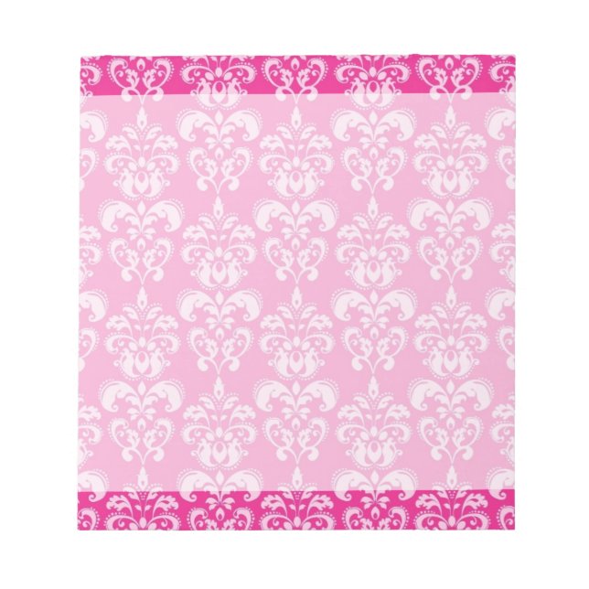 Bloc De Notas Patrón de damasco rosa caliente (Frente)