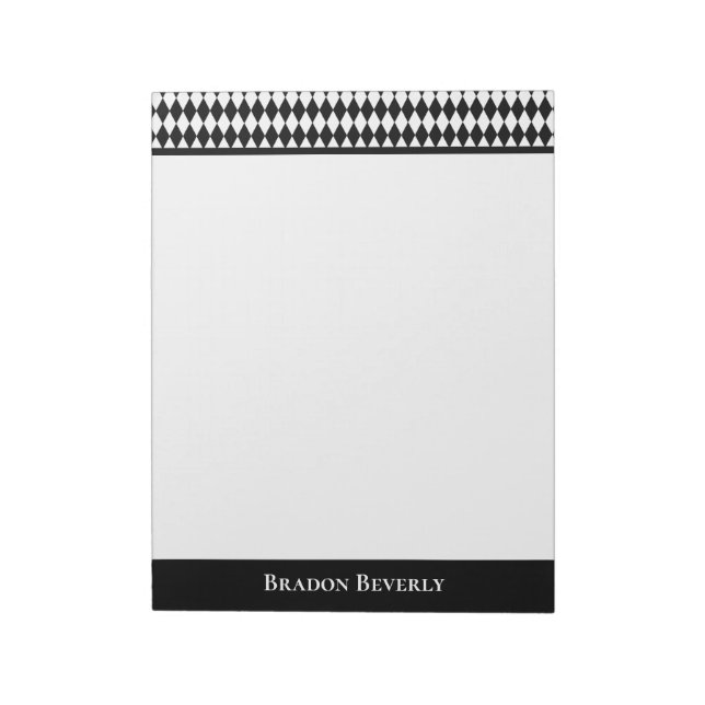 Bloc De Notas Patrón de diamante blanco y negro personalizado (Lado Izquierdo)