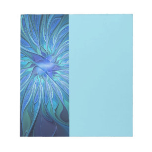 Bloc De Notas Patrón de fantasía de flor azul, arte fractal abst