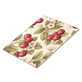 Bloc De Notas Patrón de flor de cerezo vintage con cerezas rojas