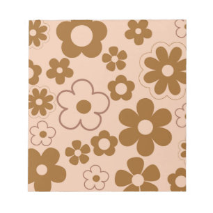 Bloc De Notas Patrón de flor hippie de otoño retro y 2K marrón
