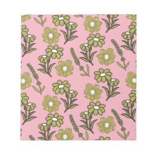 Bloc De Notas Patrón de flor hippie y hondo retro rosa verde Y2K