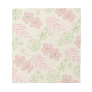 Bloc De Notas Patrón de flor verde rosa beige retro Y2K 70s
