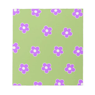Bloc De Notas Patrón de flor Y2K Retro Púrpura Verde