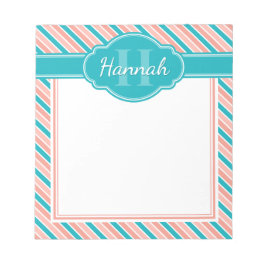 Bloc De Notas Patrón de franja en negrita rosa blanco teal con m