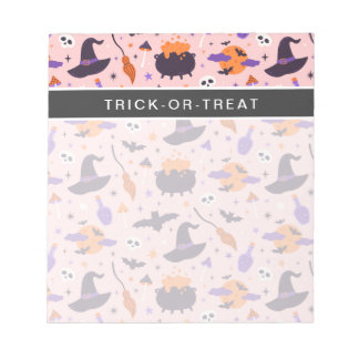 Bloc De Notas Patrón de Halloween púrpura y rosa