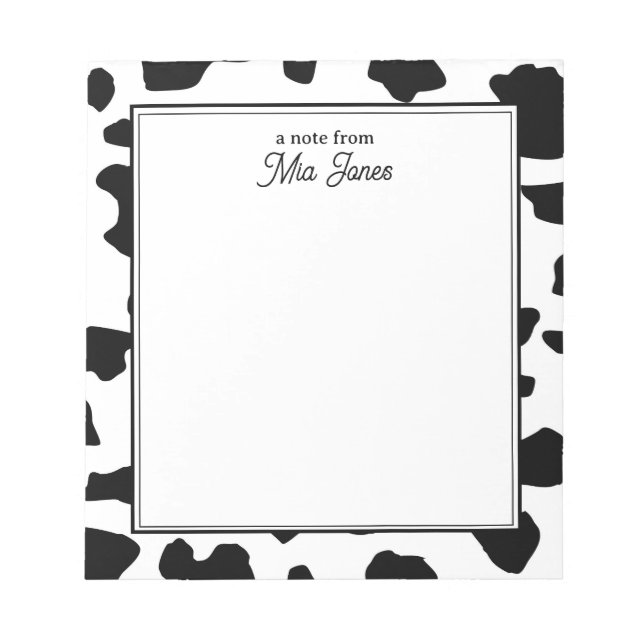 Bloc De Notas Patrón de Impresión de Vaca Negro y Blanco Persona (Frente)