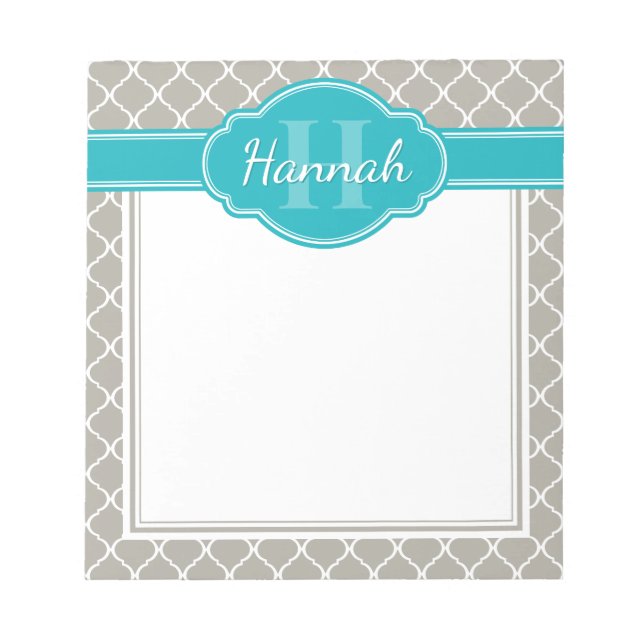 Bloc De Notas Patrón de latencia blanca gris Monograma Verde azu (Frente)