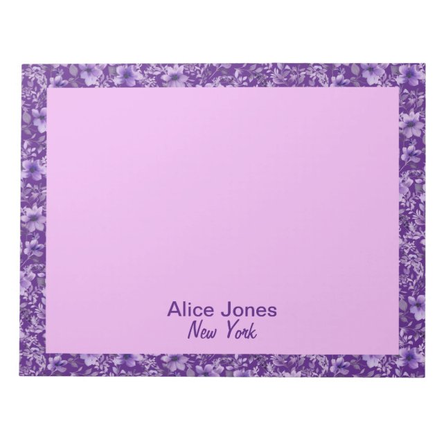 Bloc De Notas Patrón de lavanda suave flor acuarela púrpura (Frente)