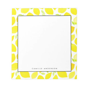 Bloc De Notas Patrón de limón color agua amarillo personalizado