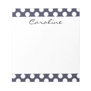 Bloc De Notas Patrón de lunares de moda azul marino y blanco con